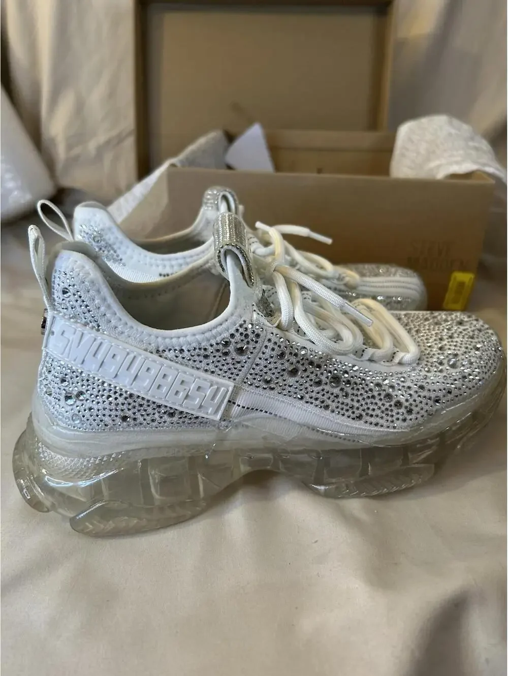 Steve Madden Maxima-R White Rhinestone Fashion Slip On Sneaker - Picture 10 of 13